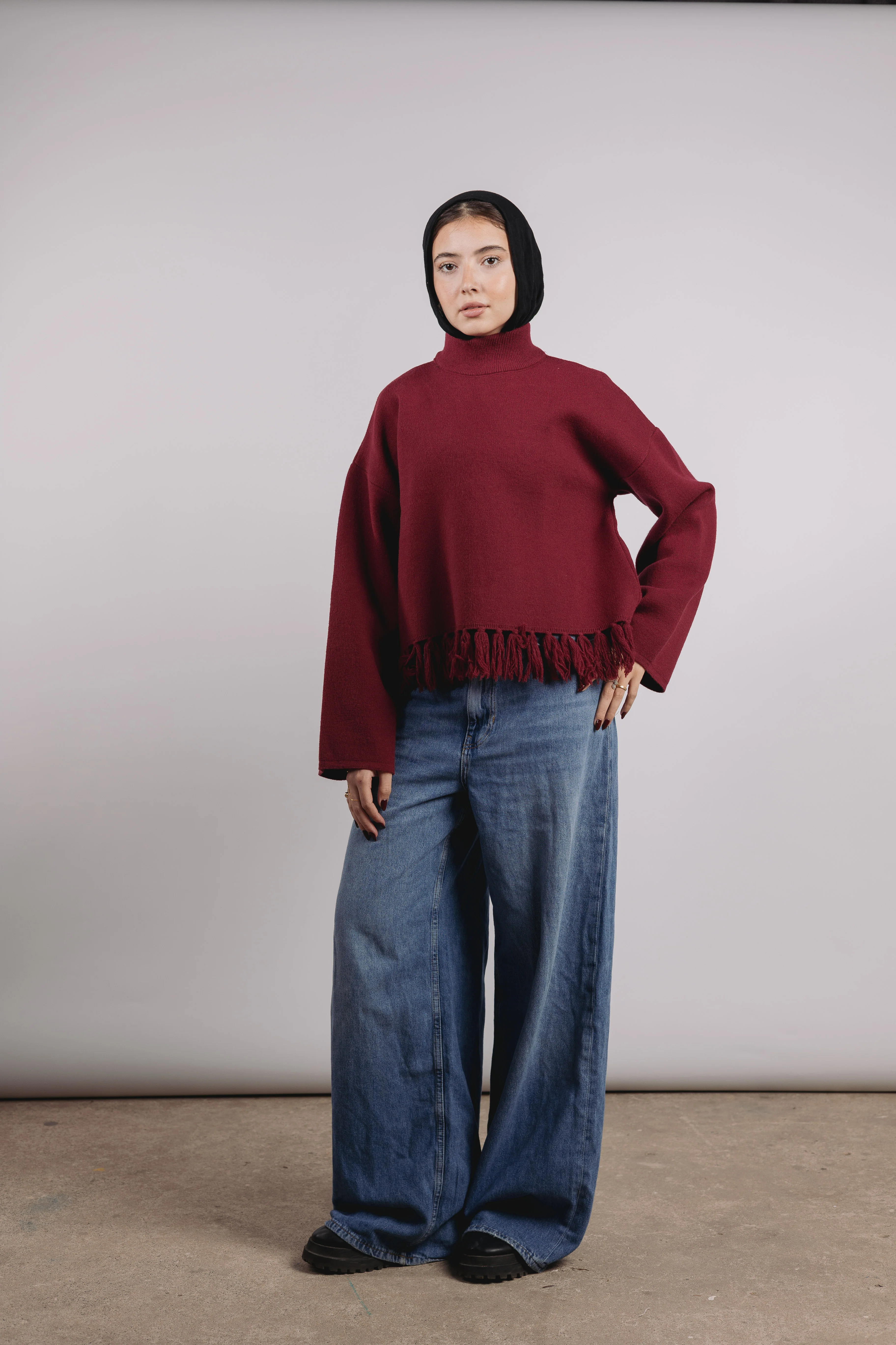 Dolly mock neck in maroon - Image 2