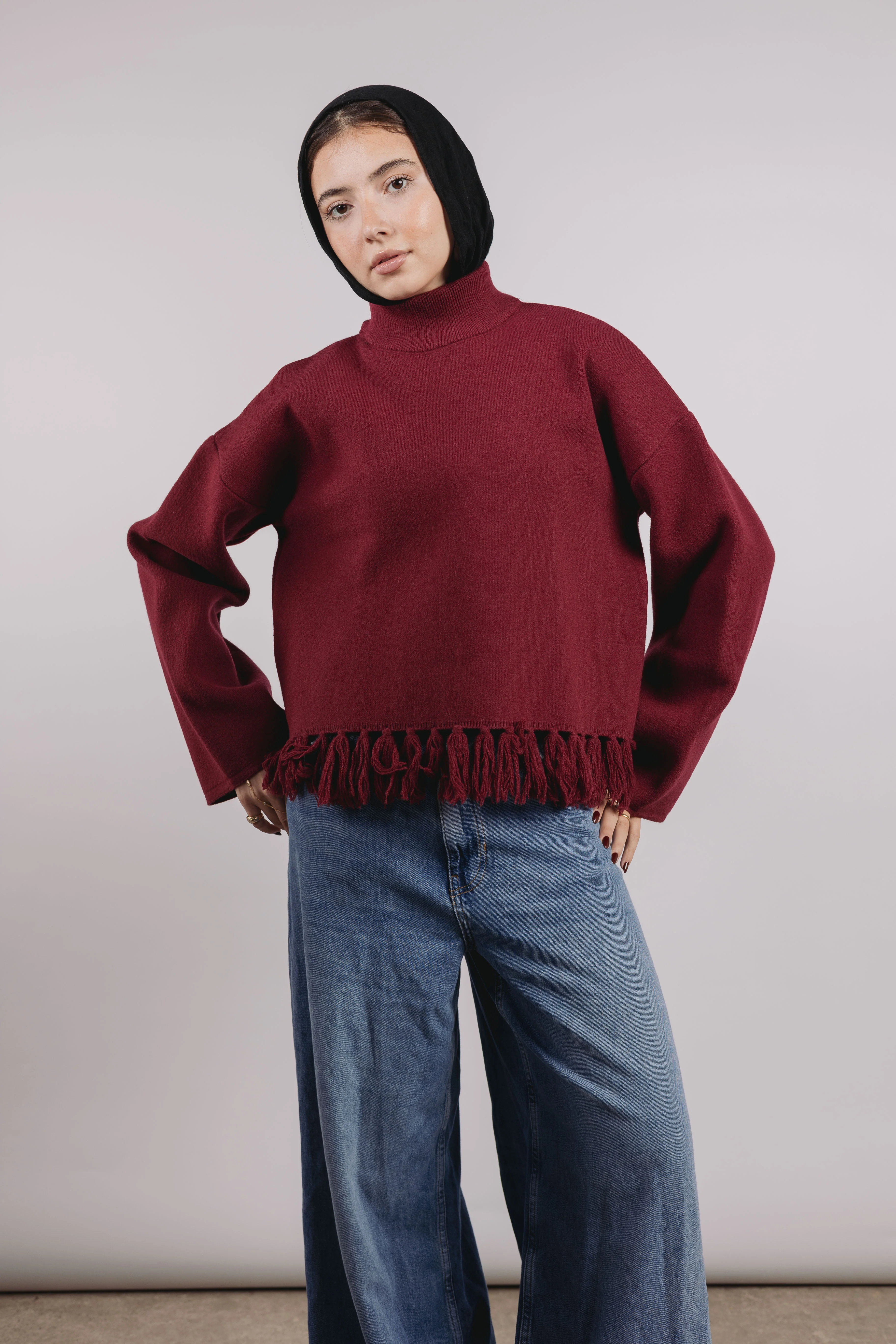 Dolly mock neck in maroon - Image 3