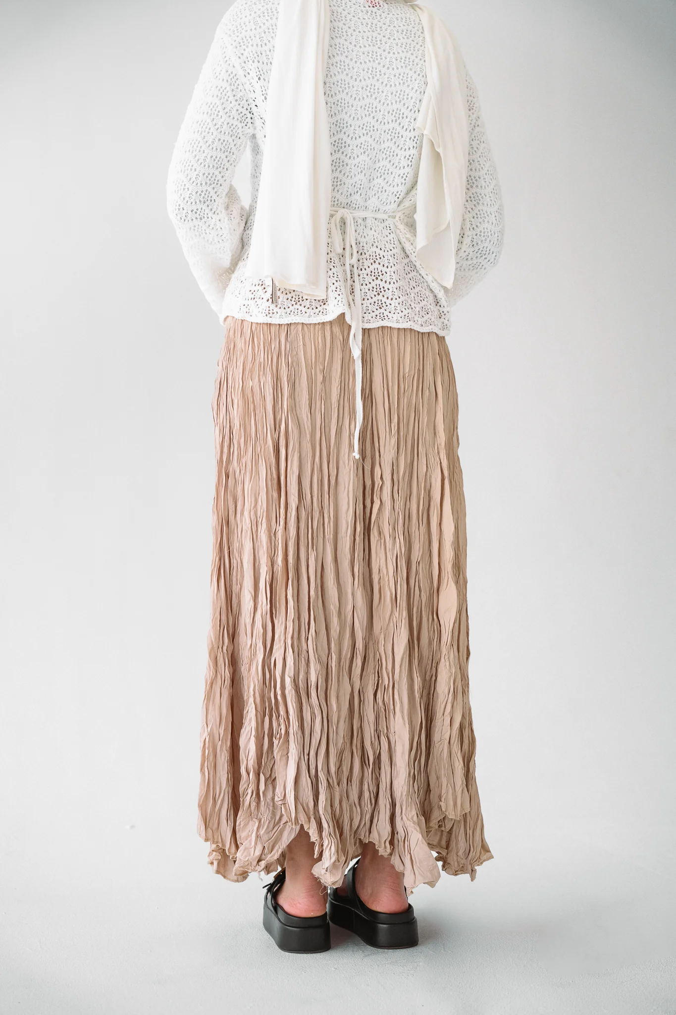 Dove Crushed Asymmetrical Skirt in Beige - Image 11