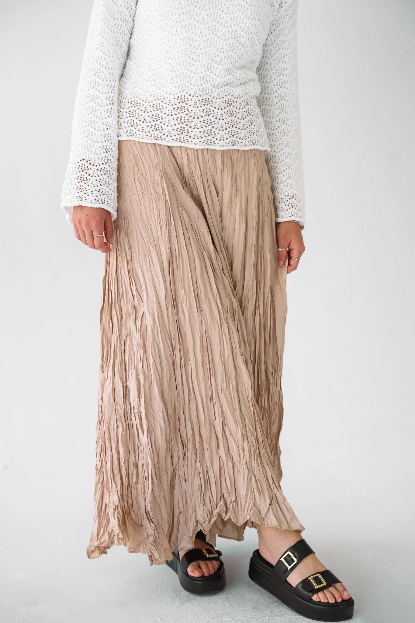 Dove Crushed Asymmetrical Skirt in Beige - Image 13