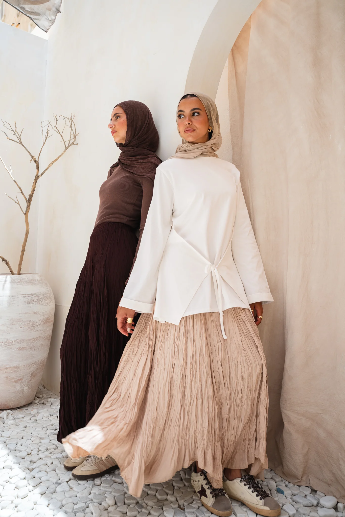 Dove Crushed Asymmetrical Skirt in Beige - Image 8