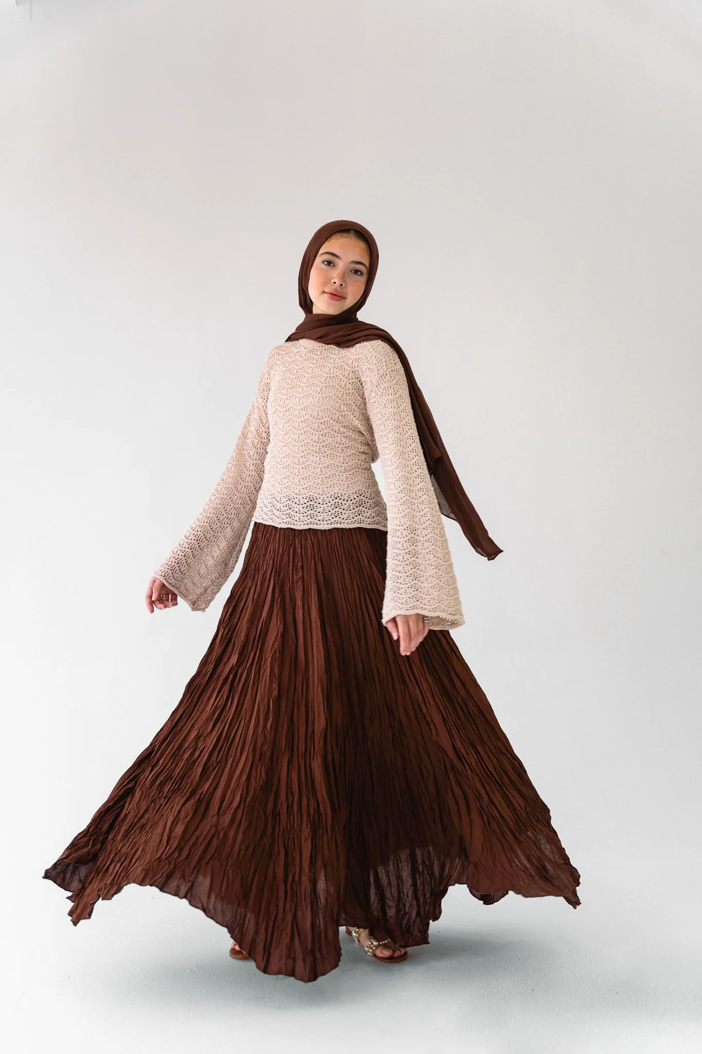 Dove Crushed Asymmetrical Skirt in Brown - Image 10