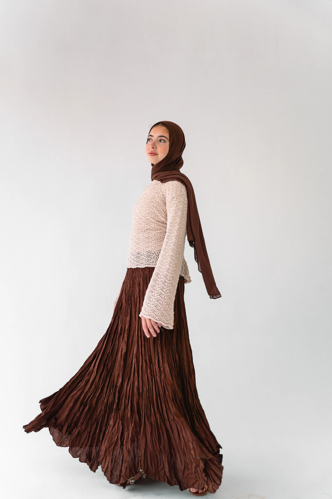 Dove Crushed Asymmetrical Skirt in Brown - Image 11