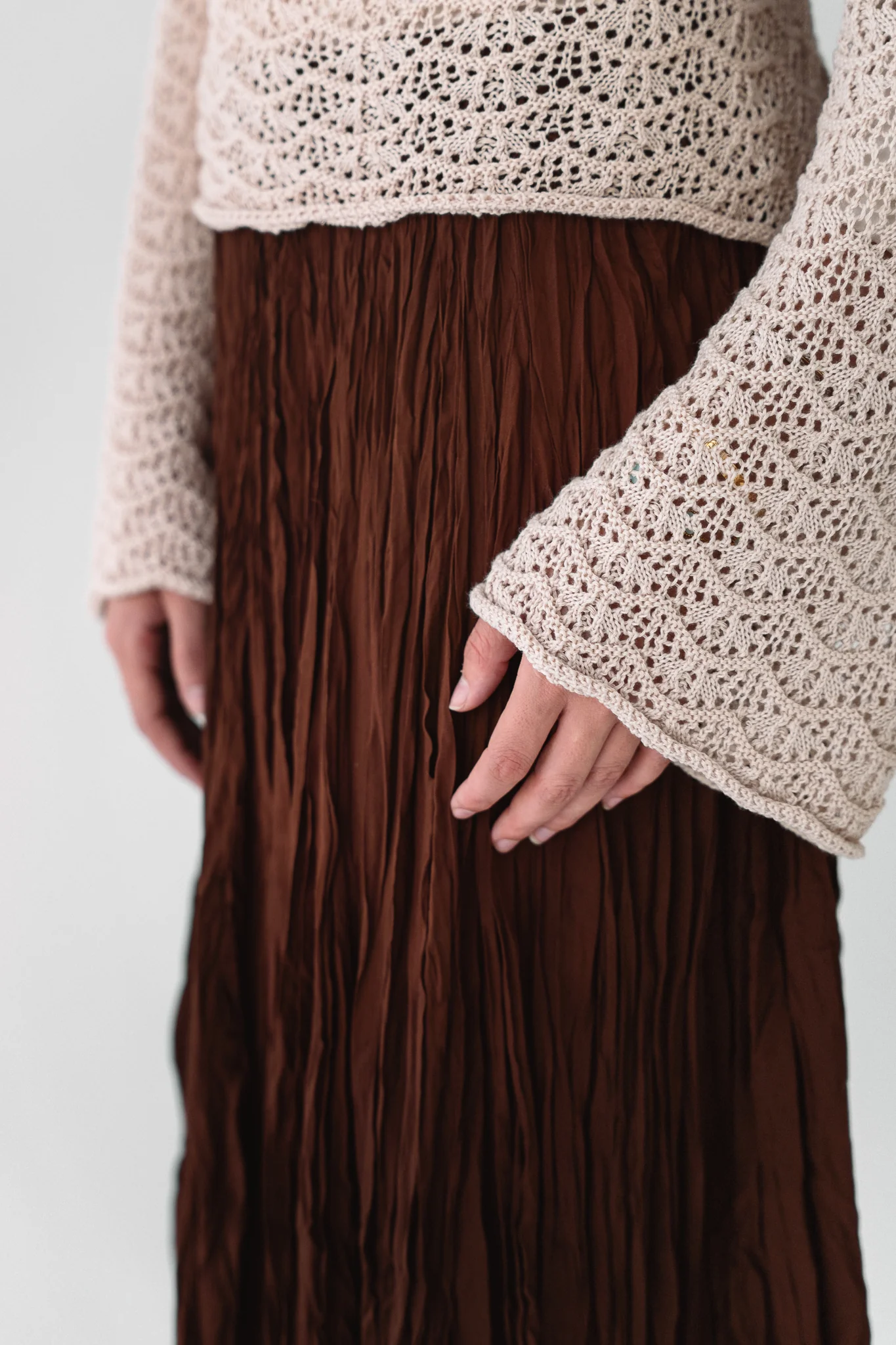 Dove Crushed Asymmetrical Skirt in Brown - Image 12