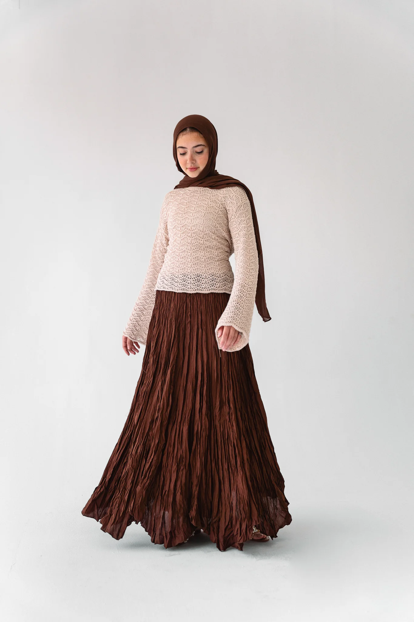 Dove Crushed Asymmetrical Skirt in Brown - Image 13