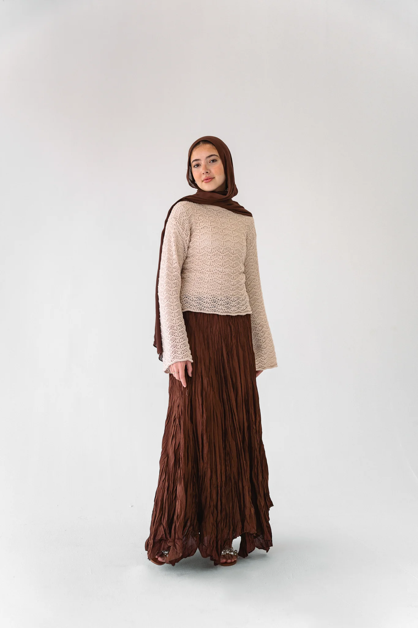 Dove Crushed Asymmetrical Skirt in Brown - Image 14