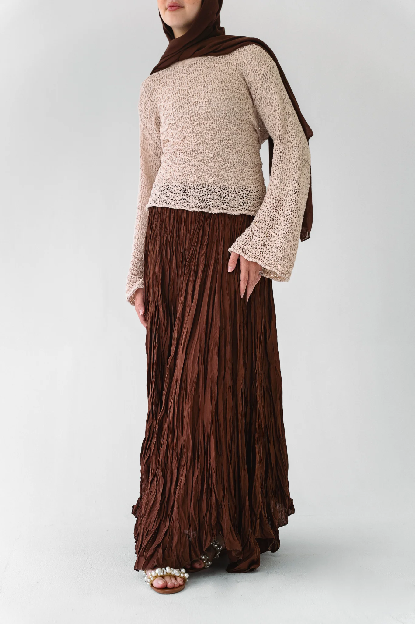 Dove Crushed Asymmetrical Skirt in Brown - Image 15