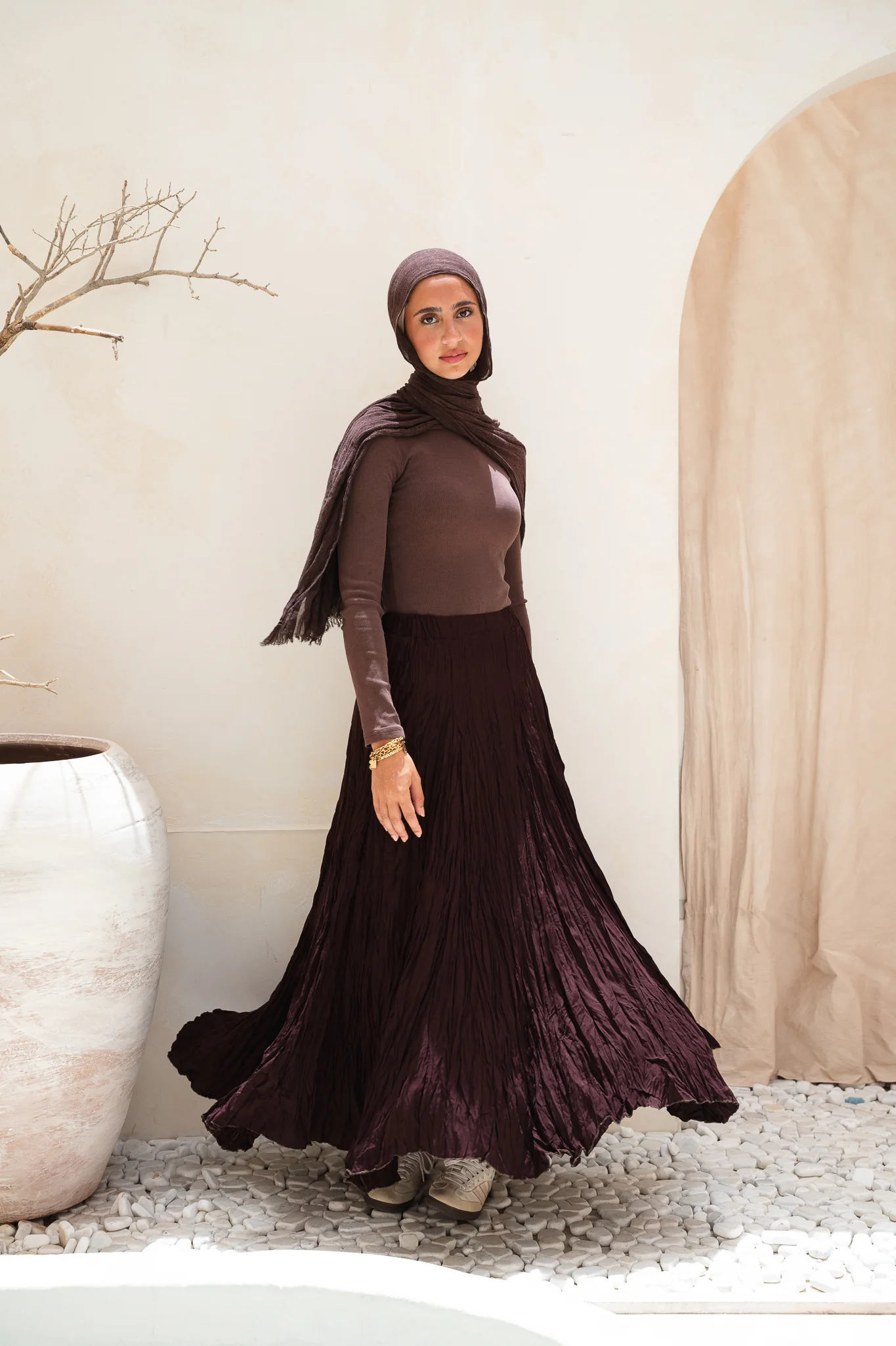 Dove Crushed Asymmetrical Skirt in Brown - Image 4