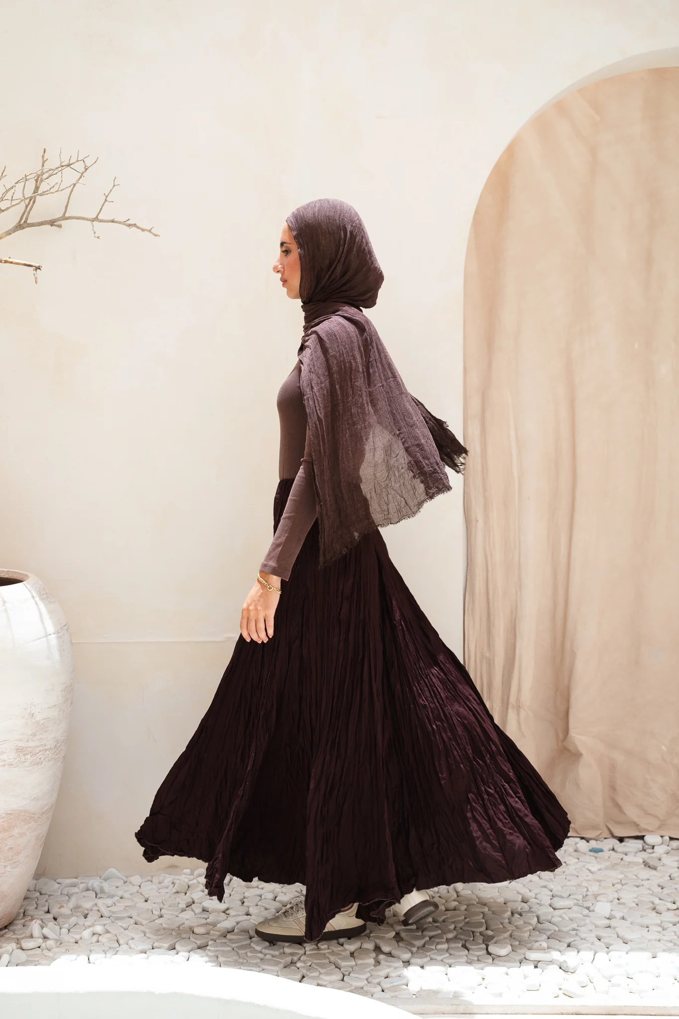 Dove Crushed Asymmetrical Skirt in Brown - Image 5