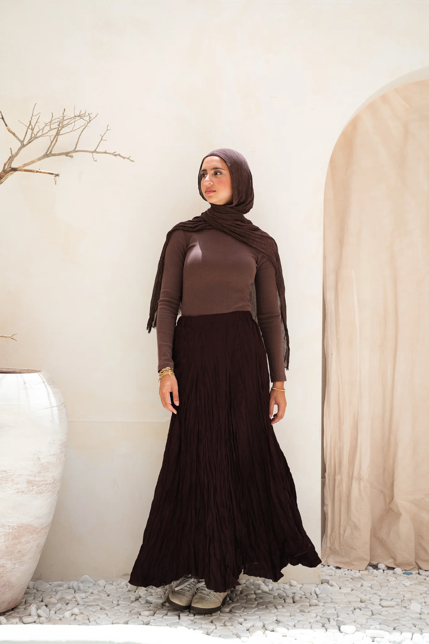 Dove Crushed Asymmetrical Skirt in Brown - Image 6