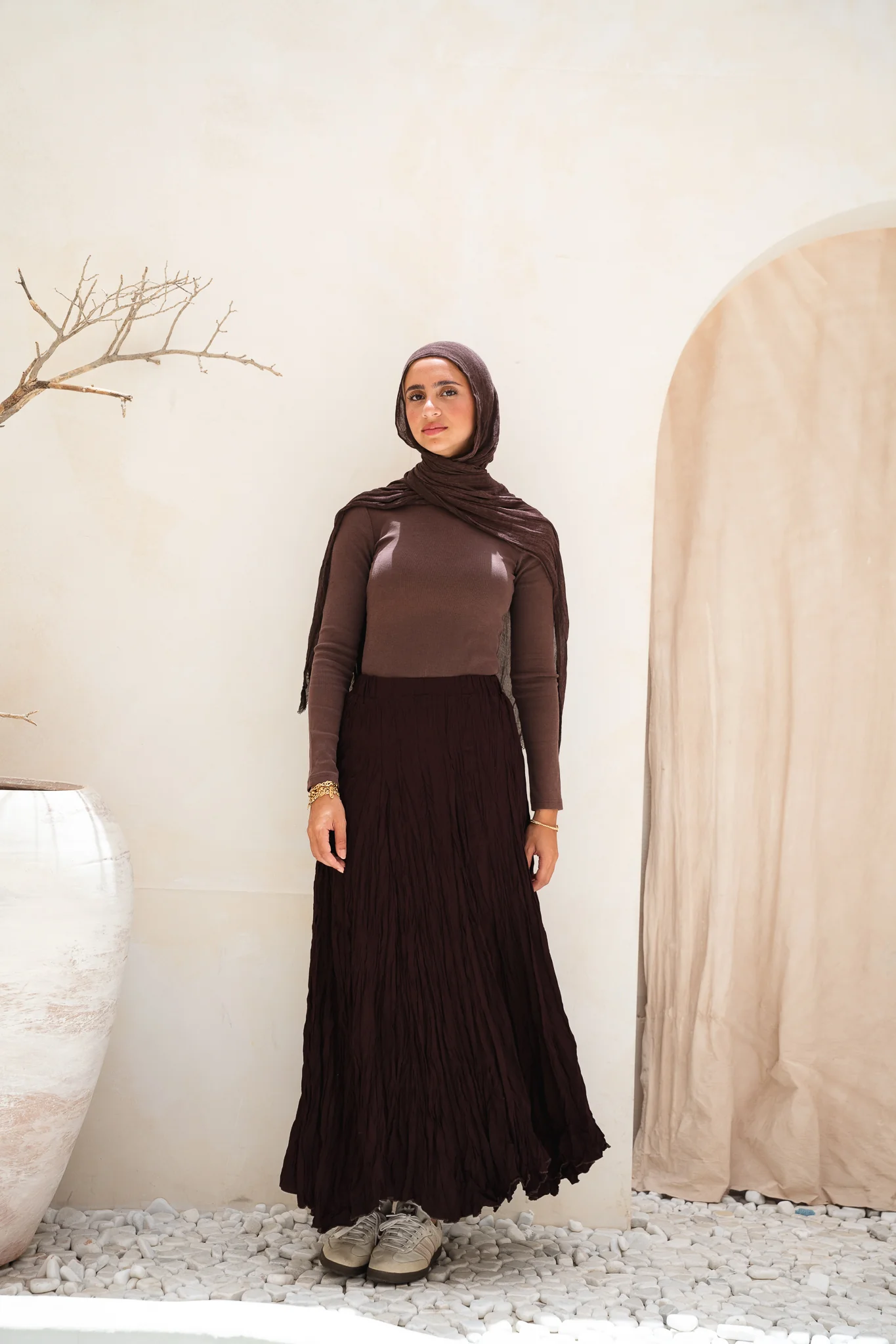 Dove Crushed Asymmetrical Skirt in Brown - Image 7