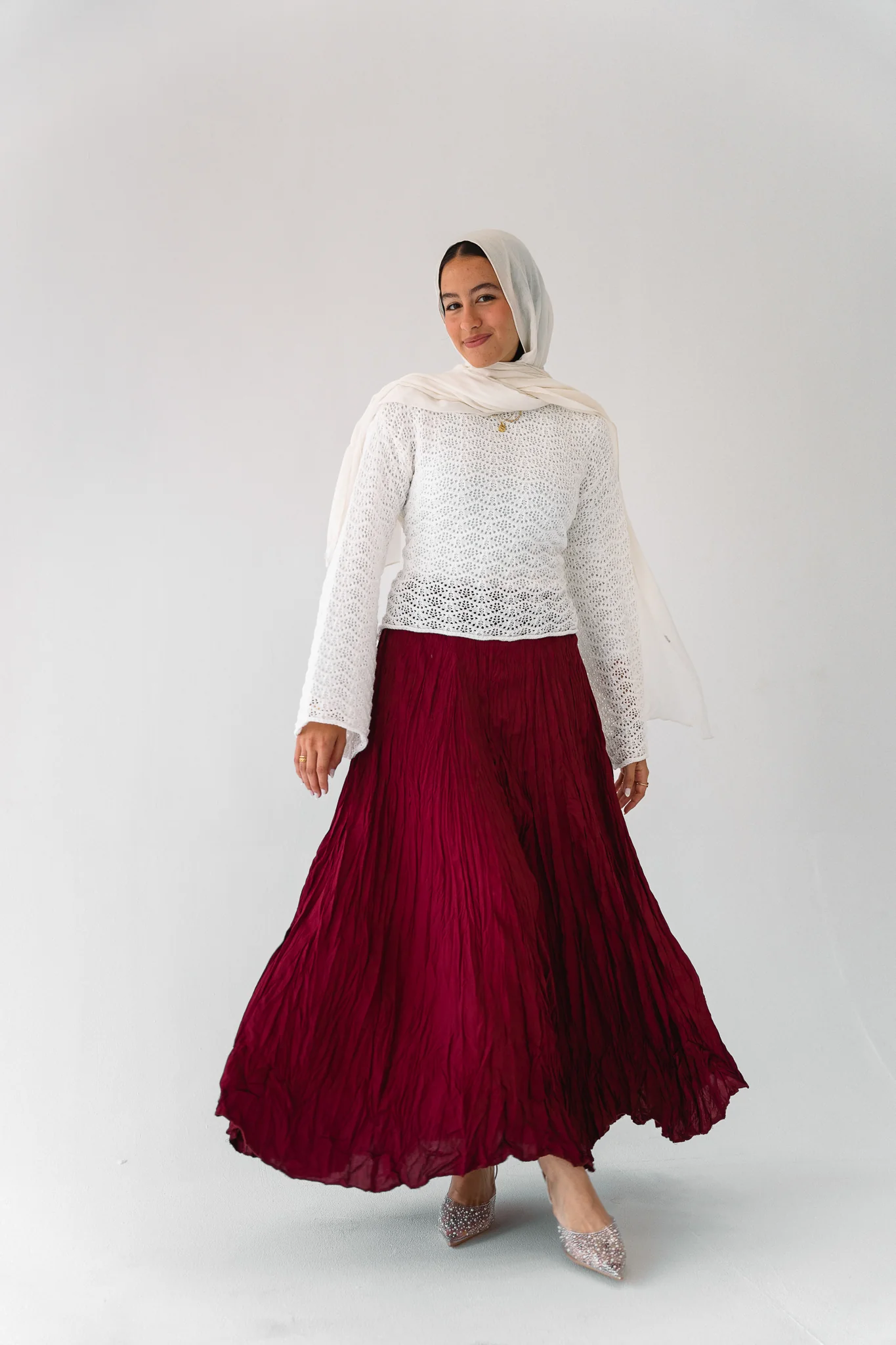 Dove Crushed Asymmetrical Skirt in Maroon