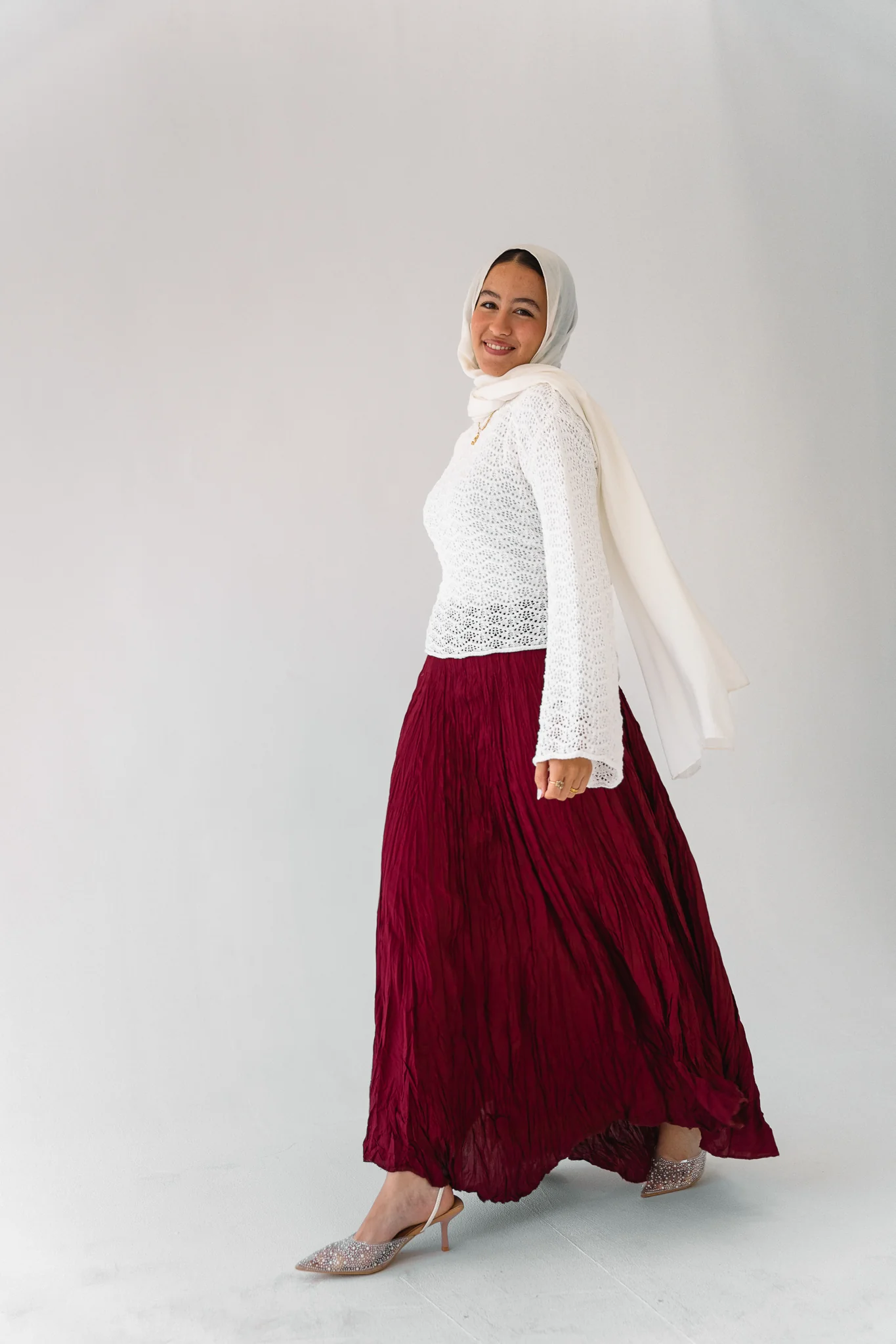 Dove Crushed Asymmetrical Skirt in Maroon - Image 2
