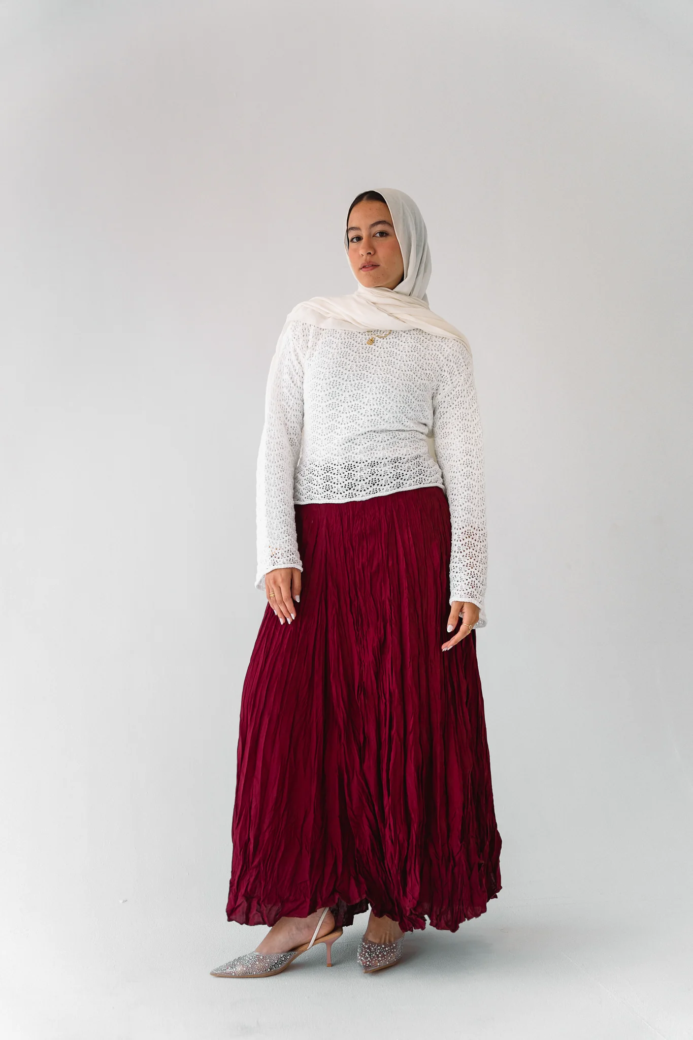 Dove Crushed Asymmetrical Skirt in Maroon - Image 3