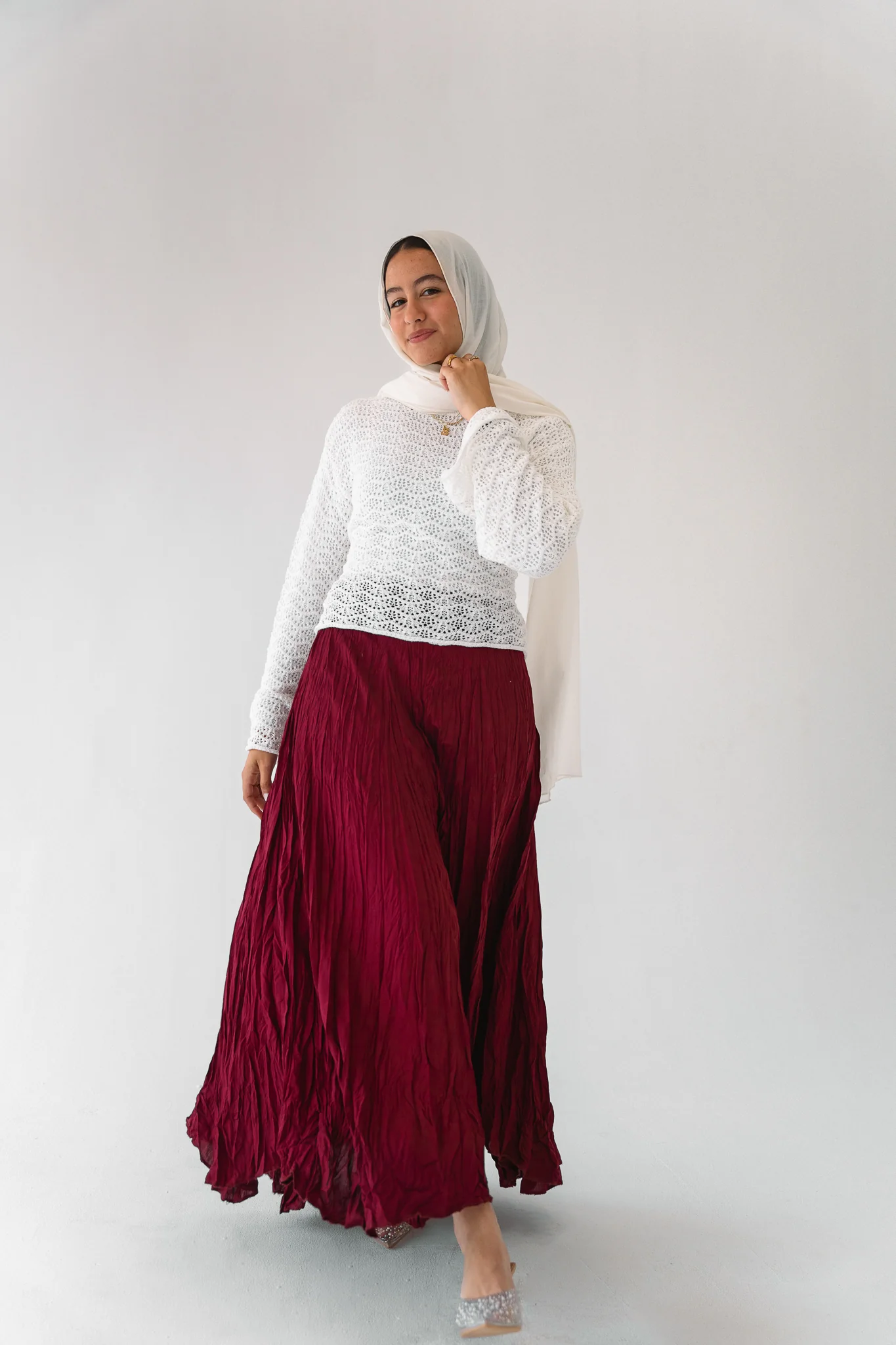 Dove Crushed Asymmetrical Skirt in Maroon - Image 4