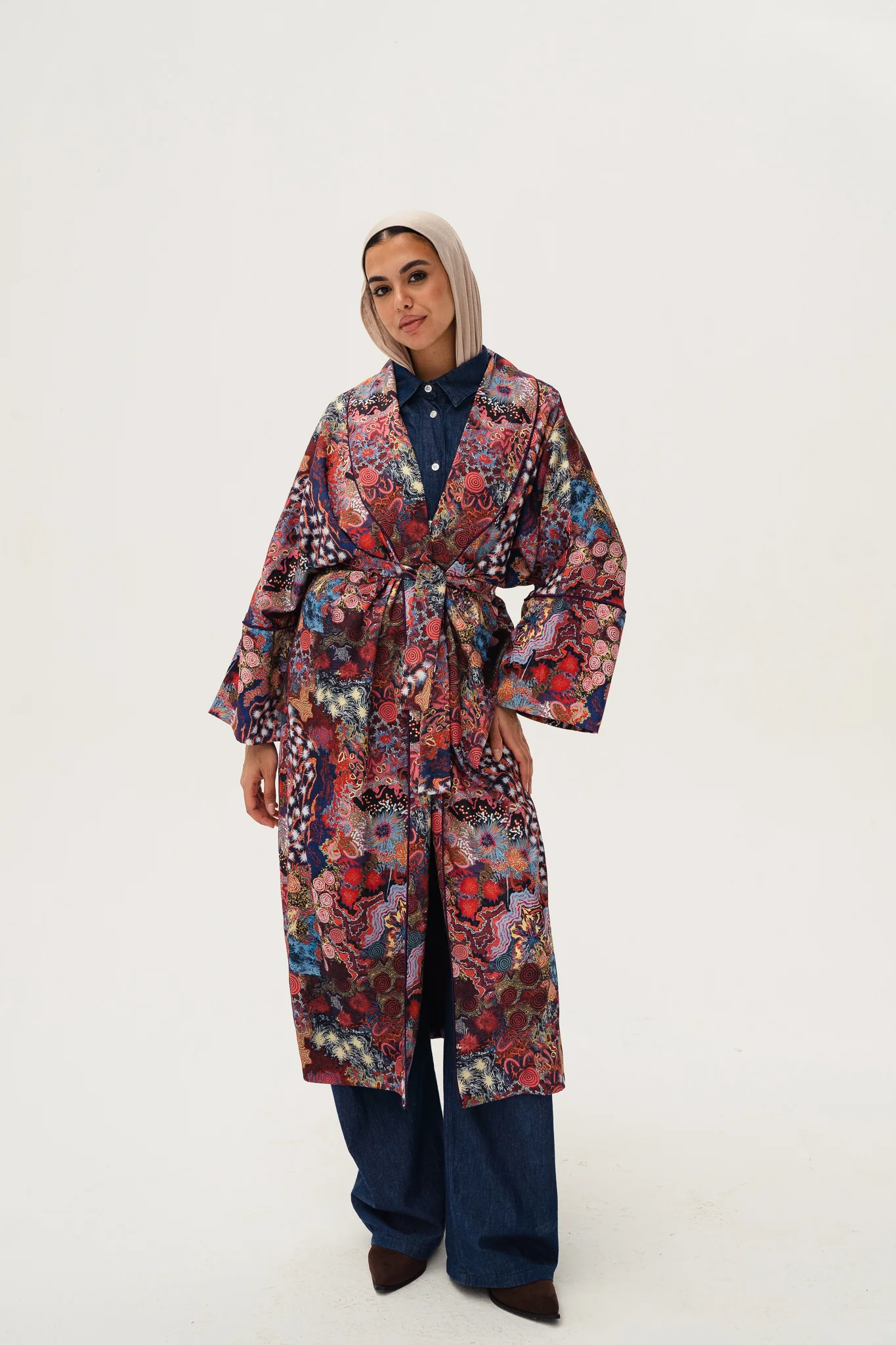 jacquard double satin kimono