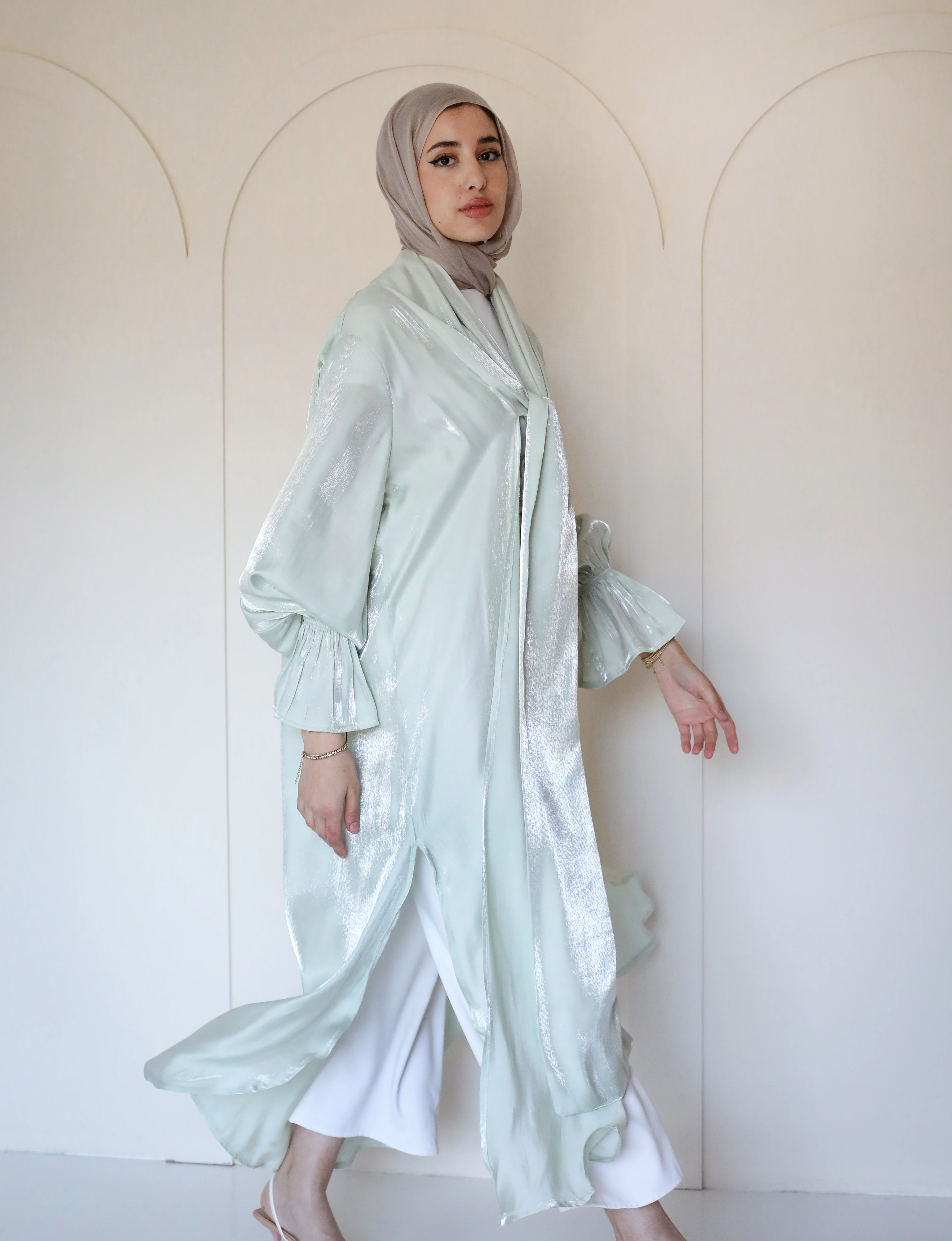 Qamar Cardigan in Pastel Green - Image 2