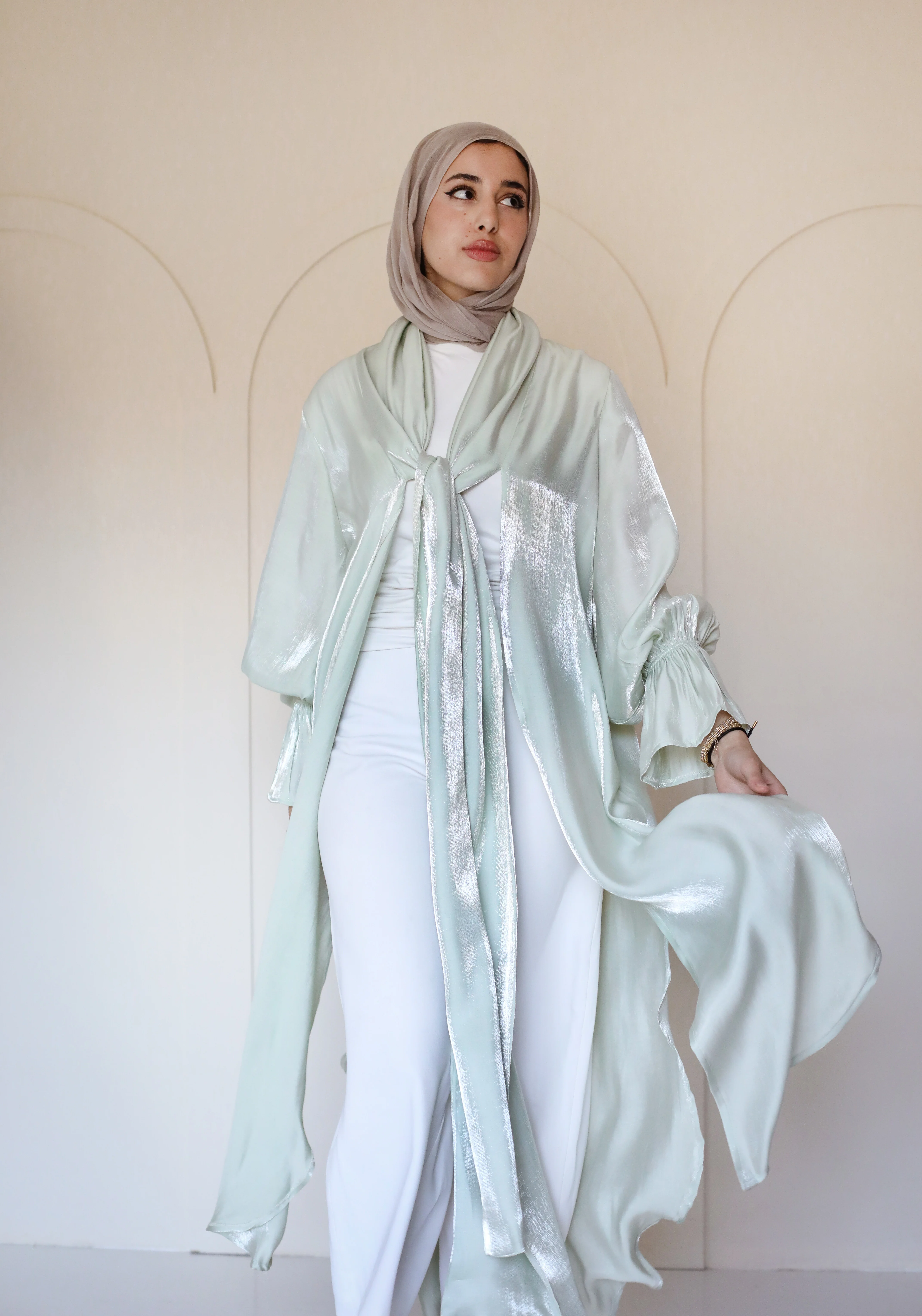 Qamar Cardigan in Pastel Green - Image 3