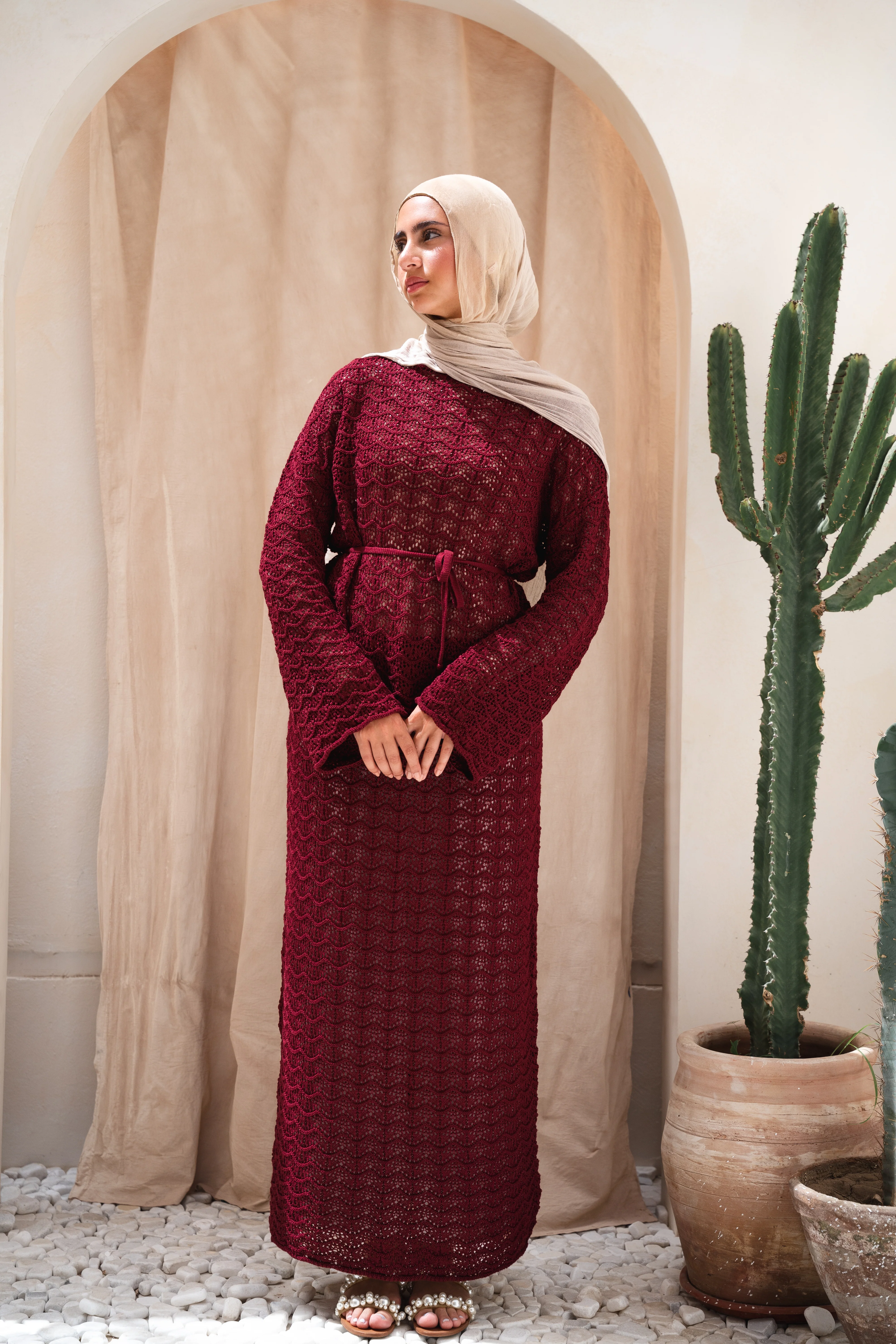 Seashell crochet set in maroon