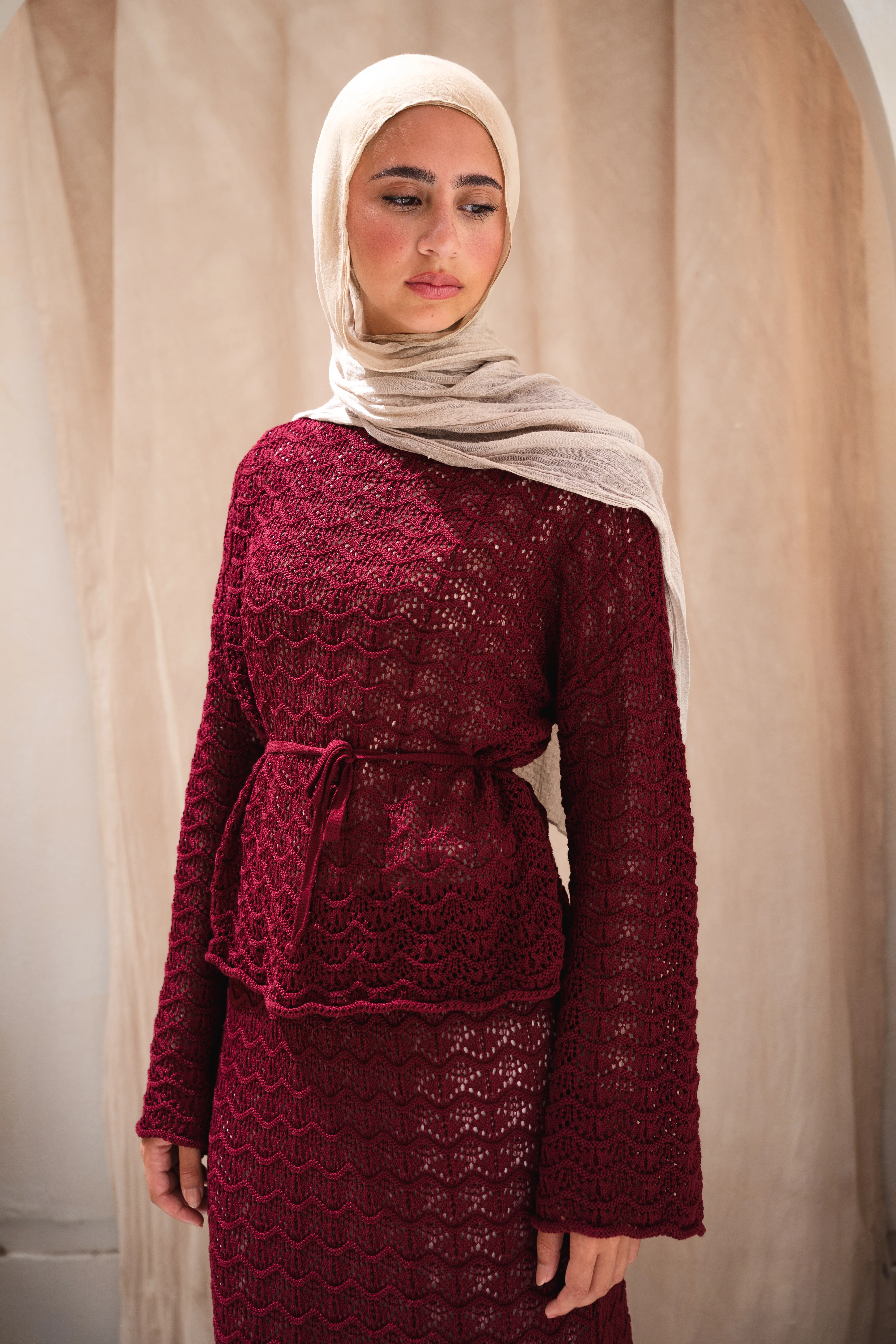 Seashell crochet set in maroon - Image 5