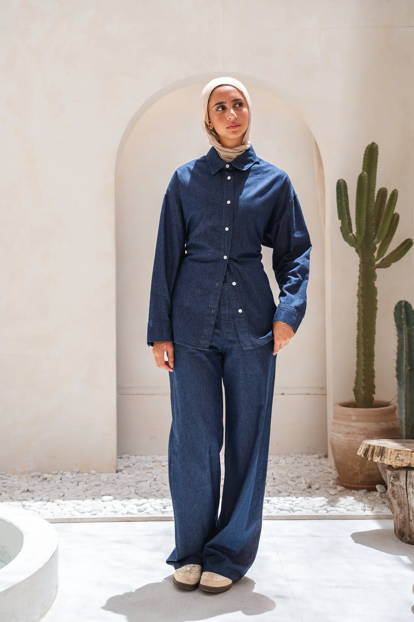 Soft denim set in navy blue