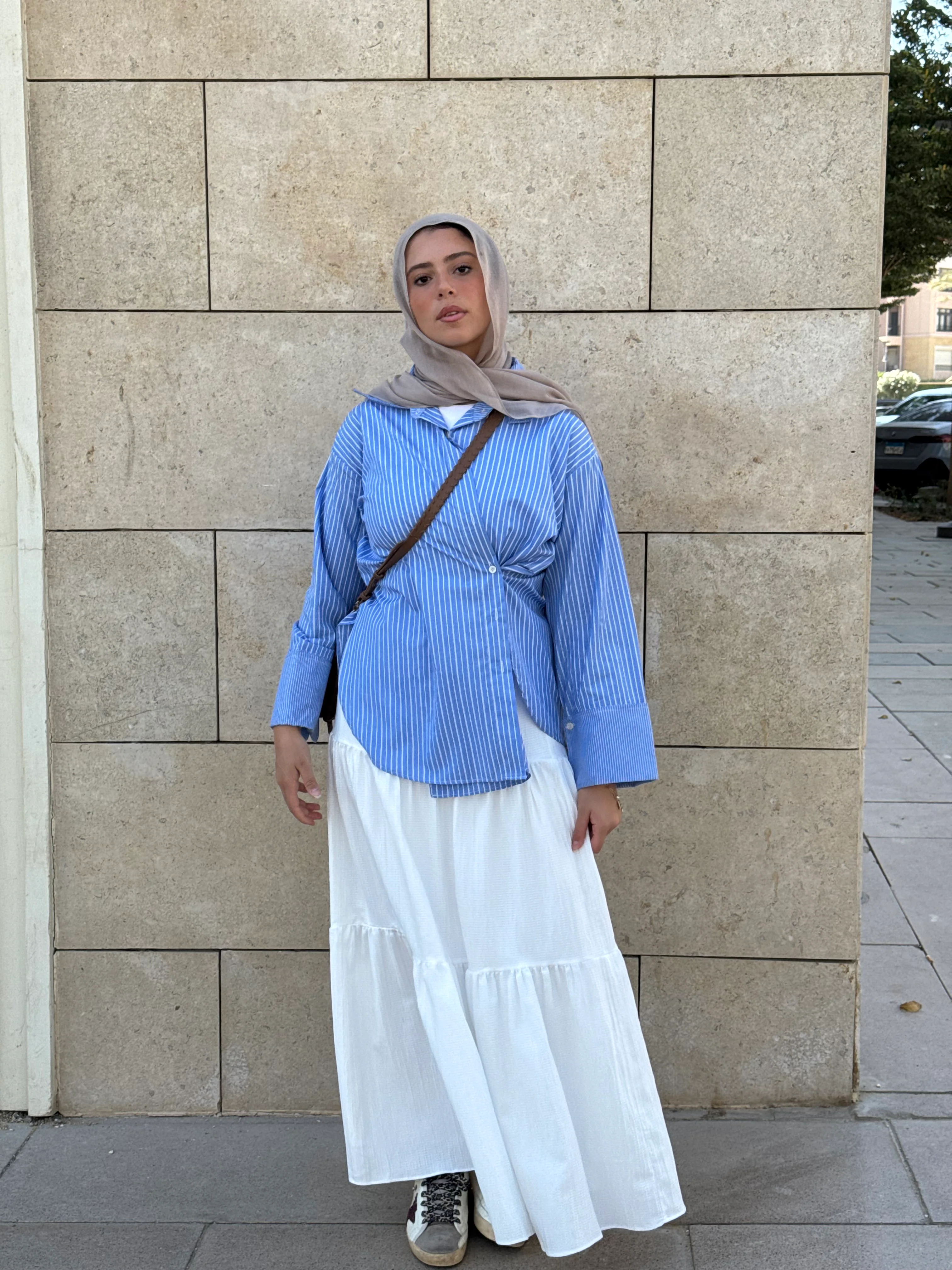 THE DAILY STRIPED SHIRT in light blue .